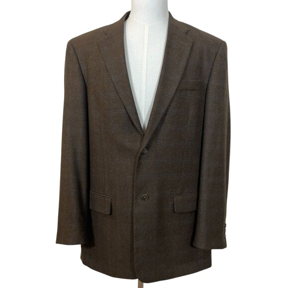 Lyle & Scott Blazer Sport Coat Cashmere Silk Wool Blend Brown Windowpane 42 Long - Picture 1 of 12
